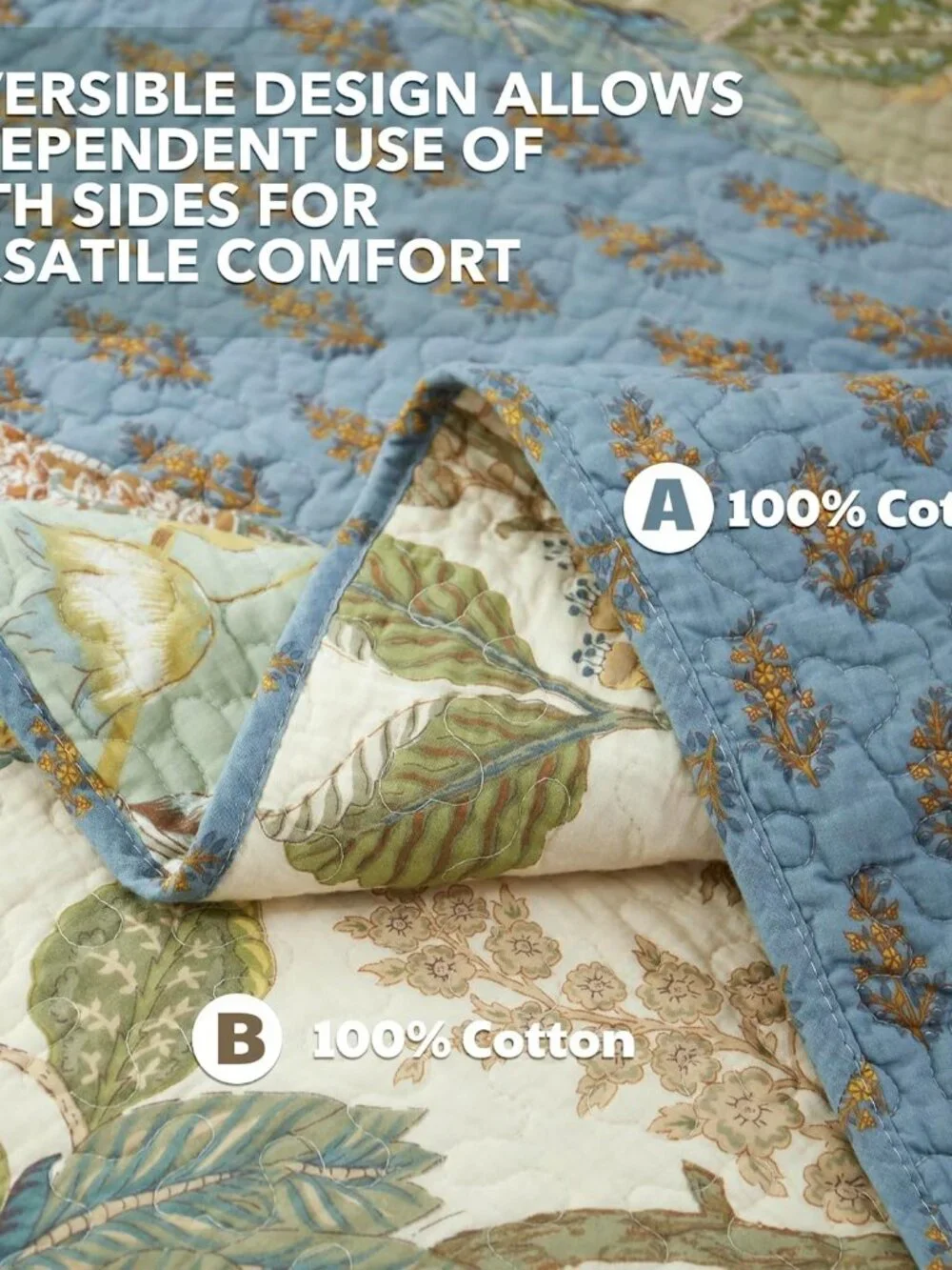 Quilt Set King Size, 100% Cotton Patchwork Green Bohemian Quilt Sets, Reversible_3